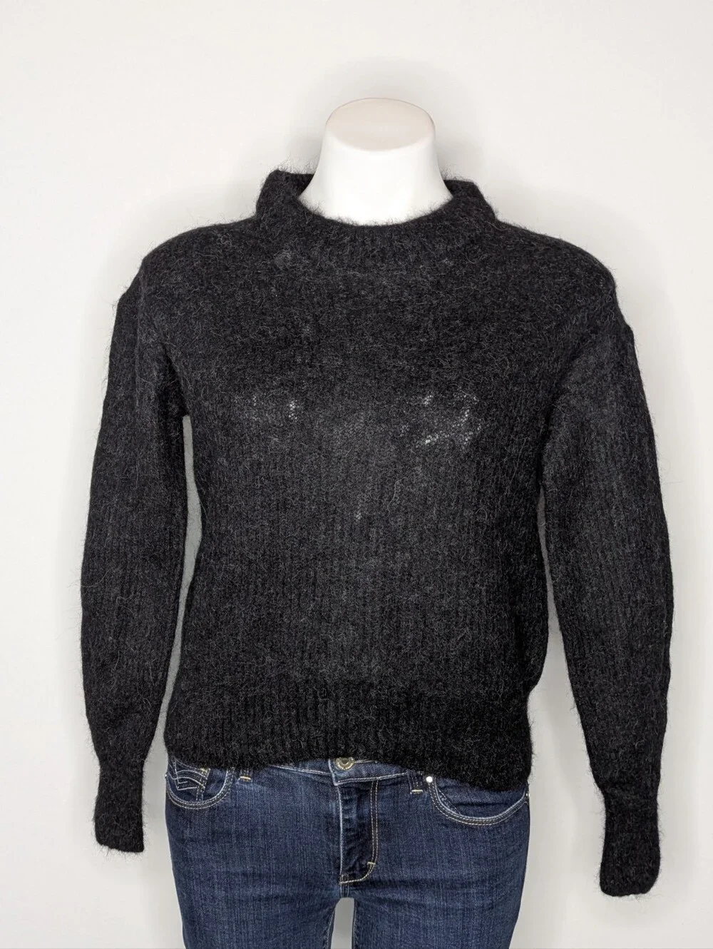 Everlane Black Alpaca Blend Long Sleeve High Neck Sheer Sweater XXS